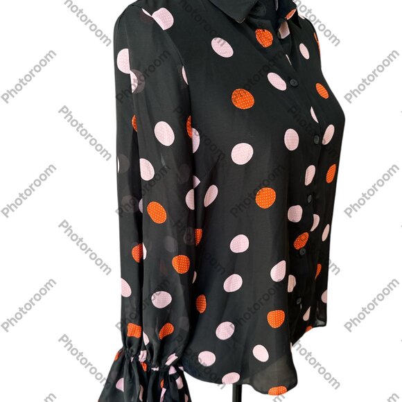 Asos Size 6 Black Polka Dot Sheer Long Sleeve Button Blouse - Picture 2 of 6